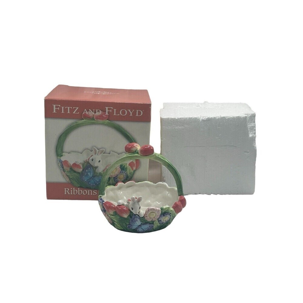 Fitz and Floyd Ribbons & Bows Easter Basket Bunny Butterfly Flowers w/Box